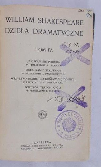 Shakespeare W. - Dzieła dramatyczne, tom IV, ok 1911 r.