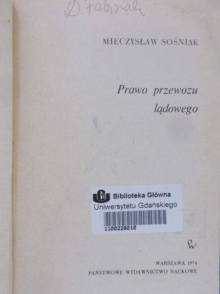 Sośniak Mieczysław - Prawo przewozu lądowego