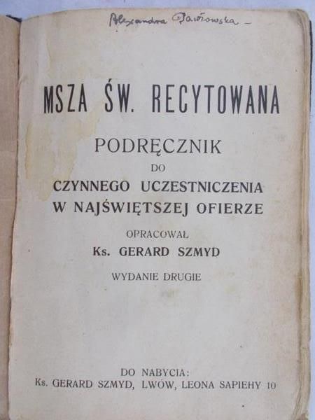 Szmyd Gerard - Msza św. recytowana, 1929 r.