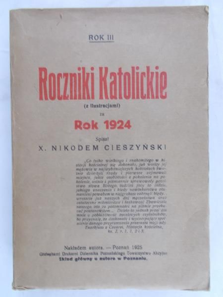 Cieszyński Nikodem - Roczniki katolickie za rok 1924. Rok III, 1925 r.