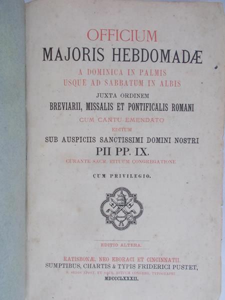 Officium Majoris Hebdomadae, 1882 r.