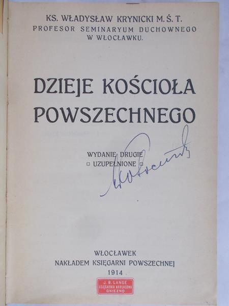 Krynicki Władysław - Dzieje kościoła powszechnego, 1914 r.