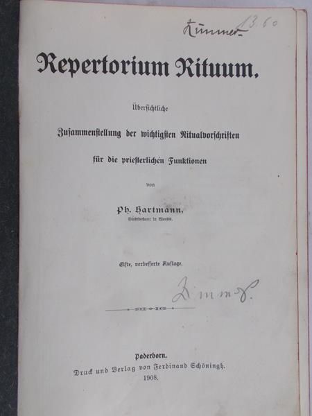 Ph. Hartmann - Repertorium Rituum,1908 r.