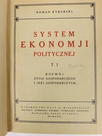 System ekonomji politycznej, t. I, 1926 r.