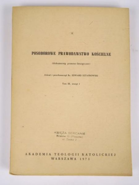 Posoborowe prawodawstwo kościelne, tom III, zeszyt 1