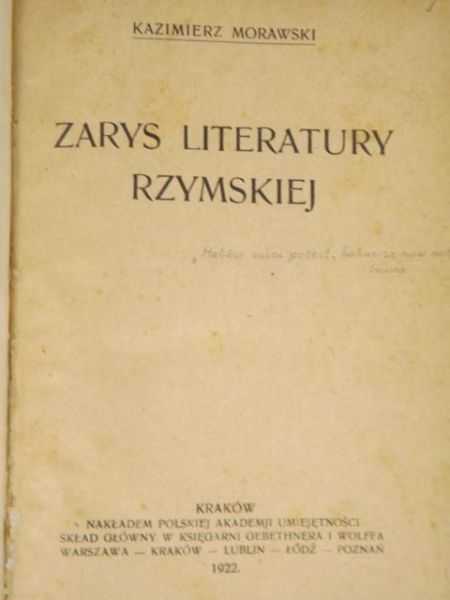Zarys literatury rzymskiej, 1922 r.