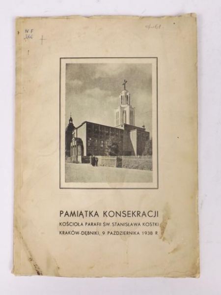 Pamiątka Konsekracji Kościoła Parafii św. Stanisława Kostki KrakówDąbniki  1938 r.