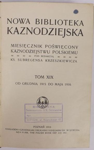 Nowa Biblioteka Kaznodziejska, 1916 r.