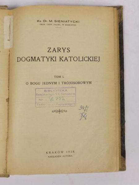 Zarys dogmatyki katolickiej Tom I, 1928 r.