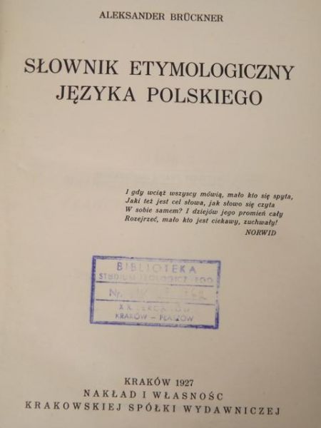 Słownik etymologiczny języka polskiego, 1927 r.