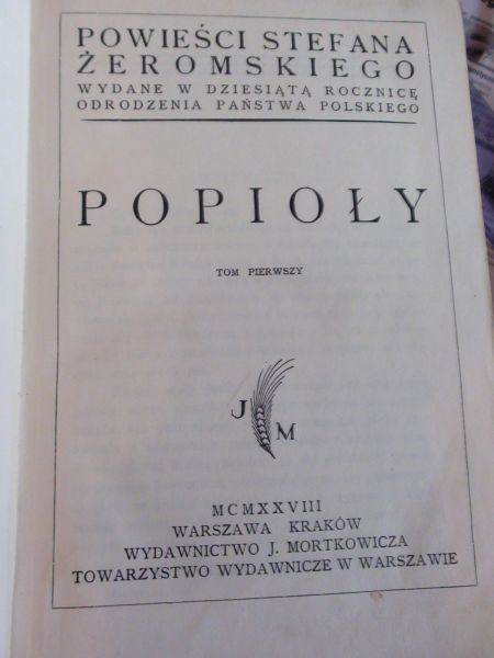 Popioły Tom I-III 1928 r.
