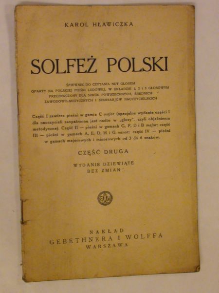 Hławiczka Karol - Solfeż Polski wyd. 1935 r.