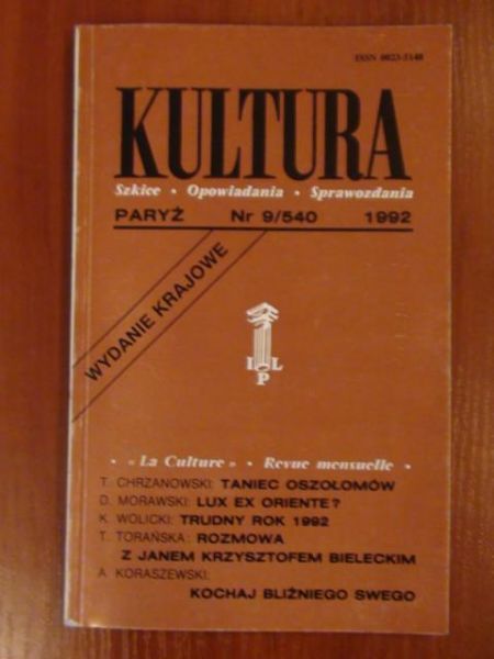 Kultura Szkice-opowiadania-sprawozdania nr 9/540 (1992)