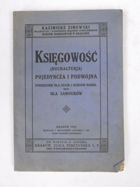 Księgowość (Buchalterja) pojedyncza i podwójna, 1922 r.