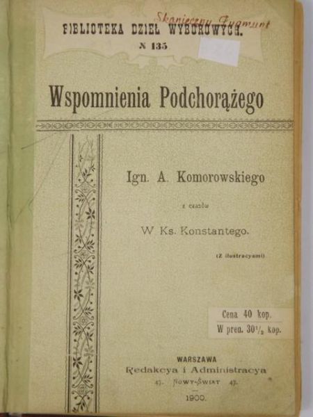 Wspomnienia podchorążego z czasów W. Ks. Konstantego, 1900 r.