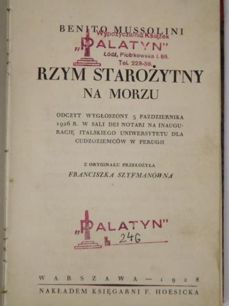 Rzym starożytny na morzu, 1928 r.