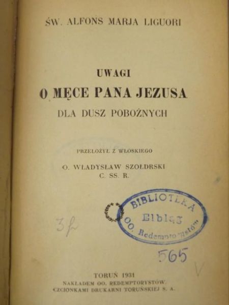 Uwagi o męce Pana Jezusa dla dusz pobożnych, 1931 r.
