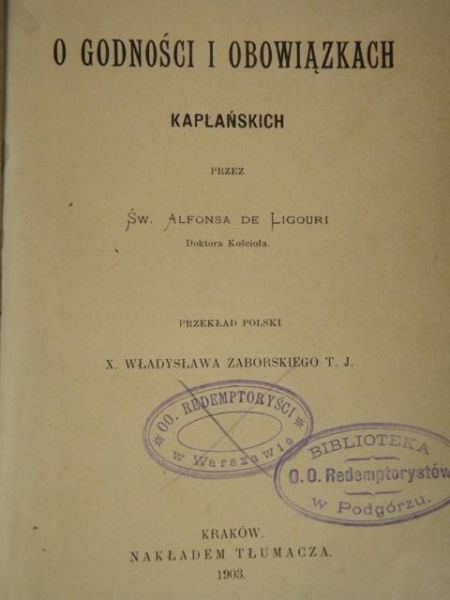 O godności i obowiązkach kapłańskich, 1903 r.
