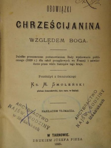 Obowiązki chrześcijanina względem Boga, 1881 r.