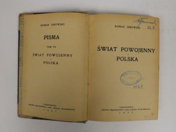 Dmowski Roman - Świat powojenny i Polska, 1937 r.