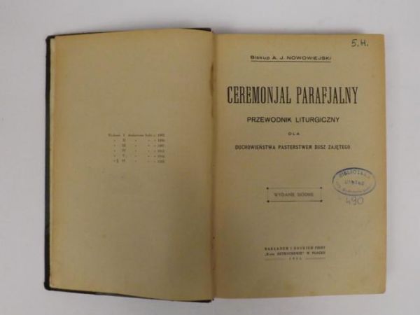 Ceremonjał Parafjalny, 1931 r.