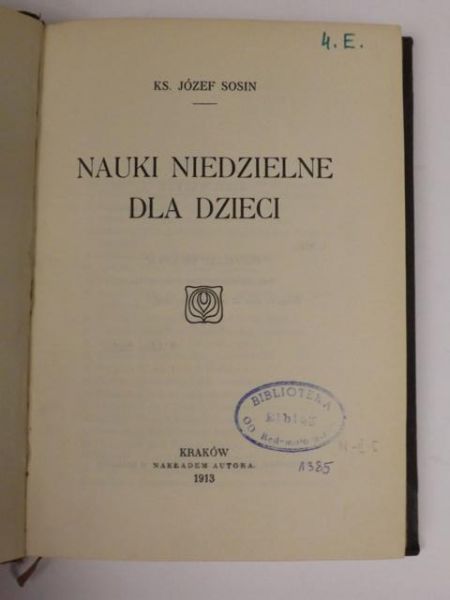 Nauki niedzielne dla dzieci, autograf, 1913 r.