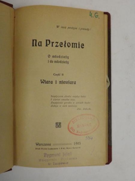 Na przełomie. O młodzieży i do młodzieży. Wiara i niewiara, część II, 1905 r.