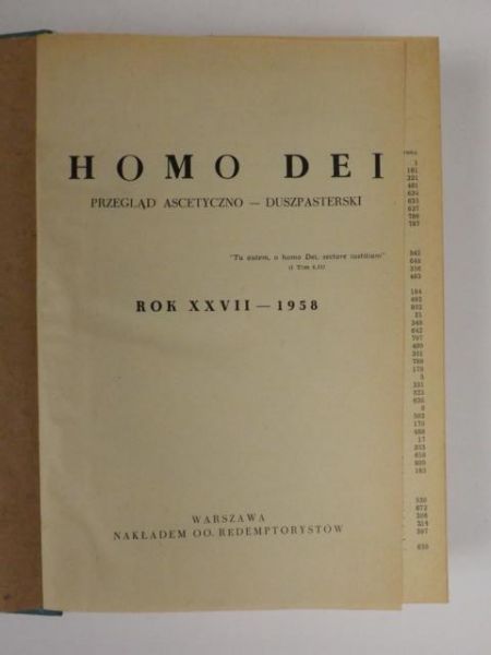 Homo Dei. Przegląd ascetyczno-duszpasterski, Rocznik, 1958