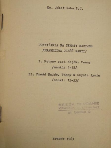 Raba Józef - Rozważania na tematy Maryjne