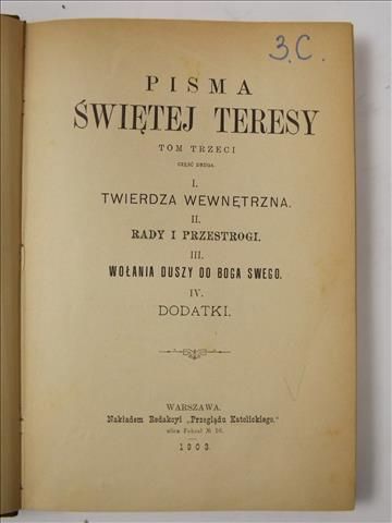 Pisma Świętej Teresy, tom III, 1903 r.