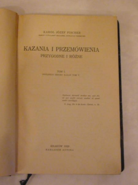 Fischer Karol Józef - Kazania  i przemówienia 1929 r.