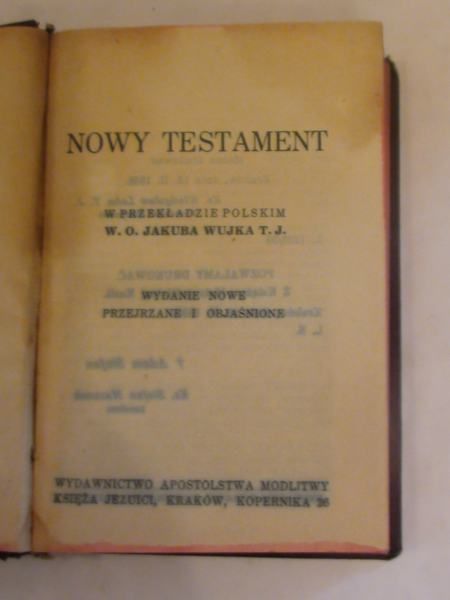 Nowy Testament w przekładzie polskim W.O. Jakuba Wujka, wyd. 1936