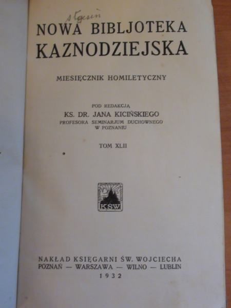 Prądzyński Józef (red.) - Nowa Bibljoteka kaznodziejska, wyd. 1927