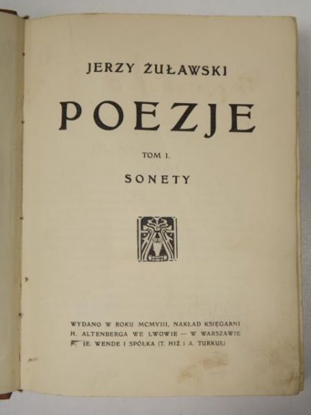 Poezje. Tom I. Sonety, 1908 r.