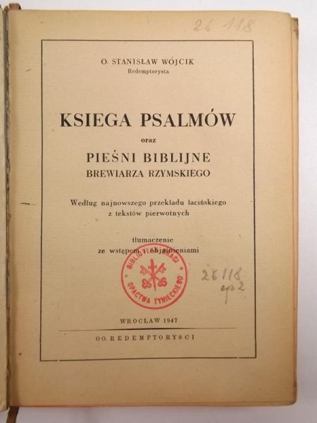 Księga psalmów oraz pieśni biblijne brewiarza rzymskiego, 1947 r.