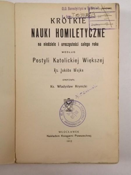 Krótkie nauki homiletyczne, 1912 r.