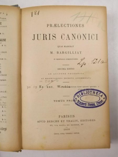 Bargilliat M. - Praelectiones Juris Canonici, 1899 r.