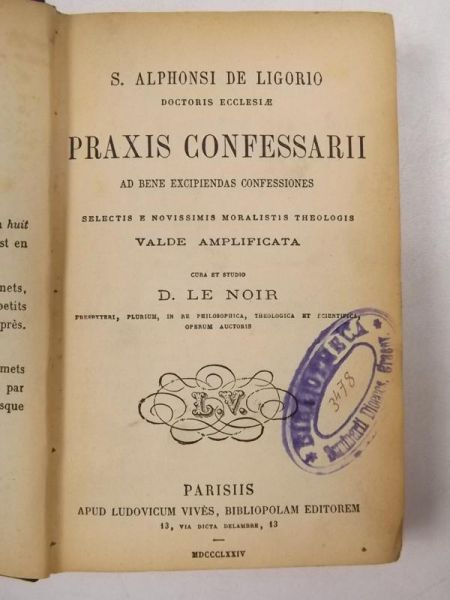 Praxis confessarii ad bene excipiendas confessiones, 1874 r.