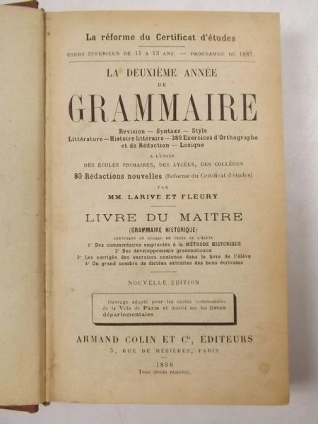 Larive Fleury - La deuxième année de grammaire, 1896 r.