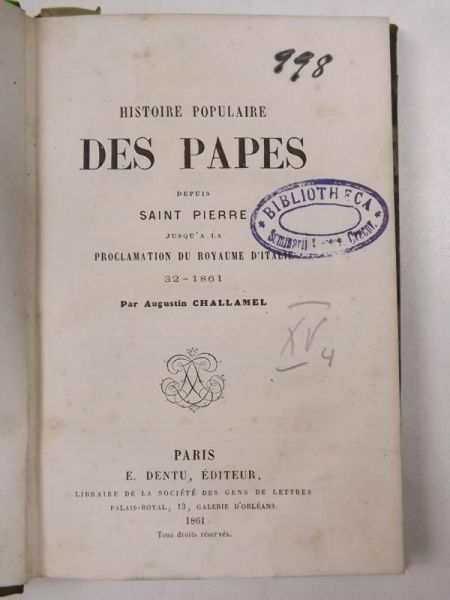 Des Papes Saint Pierre, 1861 r.