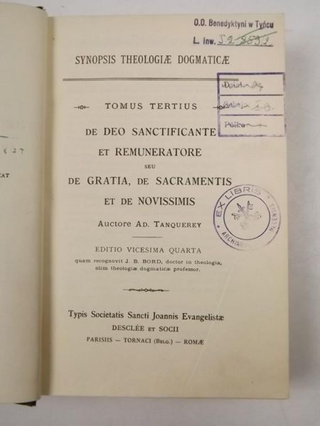 Synopsis Theologiae Dogmaticae ad Usum Seminariorum, t.III, 1929 r.