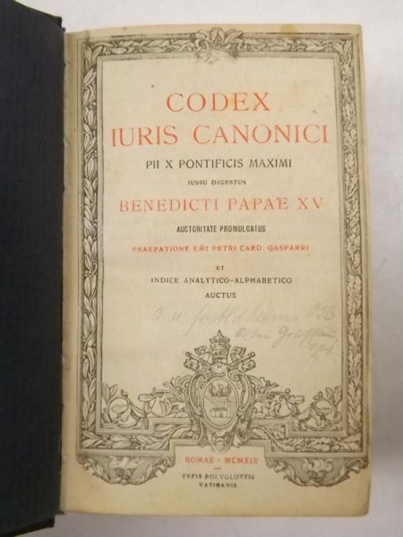 Gasparri  Peter - Codex Iuris Canonici: PII X Pontificis Maximi, ok. 1917