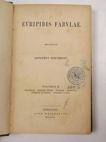 Kirchoff Adolphus - Evripidis Fabvlae, 1867 r.