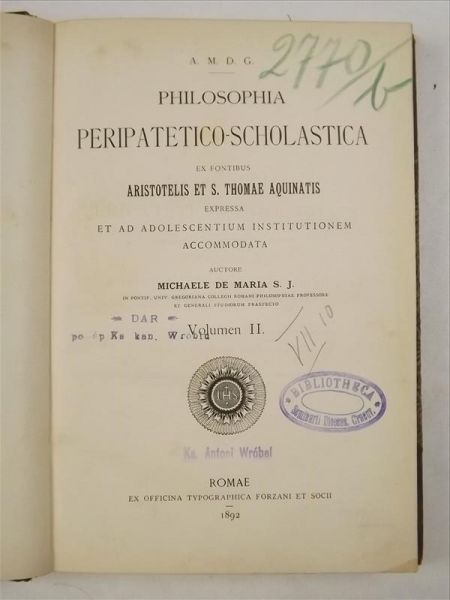 Maria Michaele de - Philosophia Peripatetico-Scholastica, 1892 r.