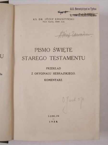 Pismo Święte Starego Testamentu, 1938 r.