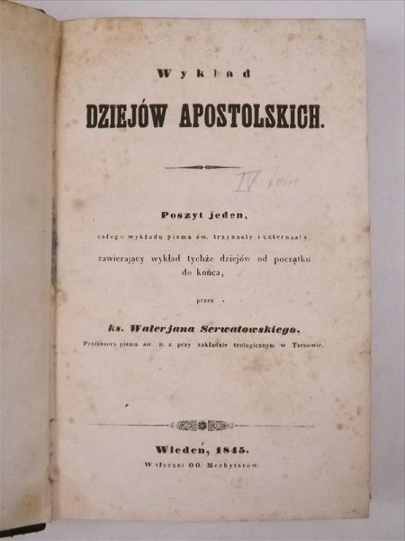 Wykład Dziejów Apostolskich, 1845 r. / Wykład Listu św. Pawła, 1846 r.