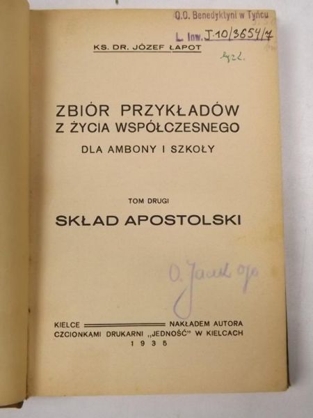 Zbiór przykładów z życia współczesnego dla ambony i szkoły, 1935 r.