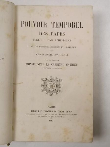 Le Pouvoir Temporel des Papes, 1863 r.