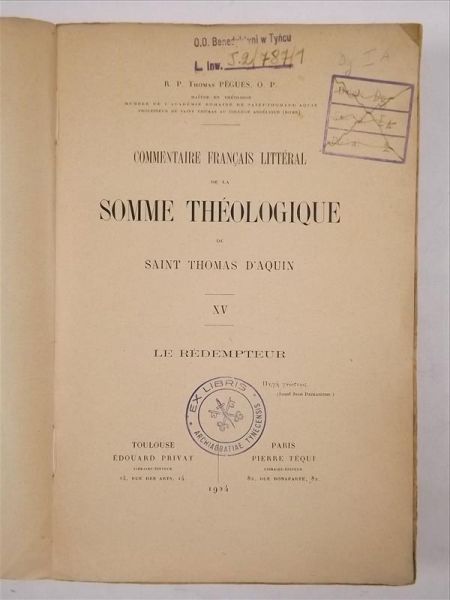 Comentare Francais Litteral de la Somme Theologique de Saint Thomas d'Aquin, 1924 r.
