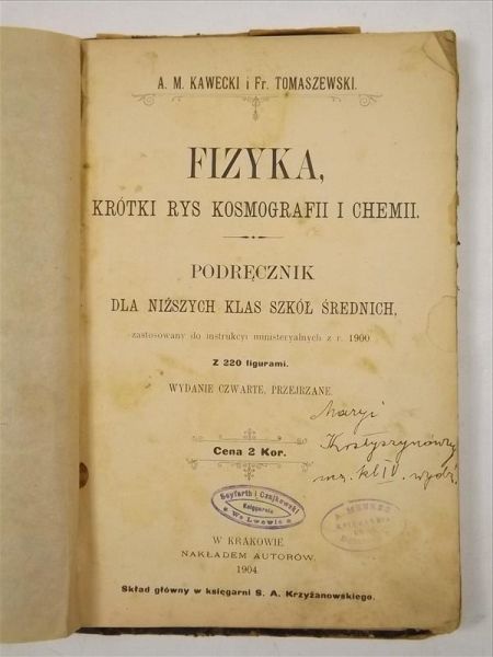 Fizyka, krótki rys kosmografii i chemii, 1904 r.